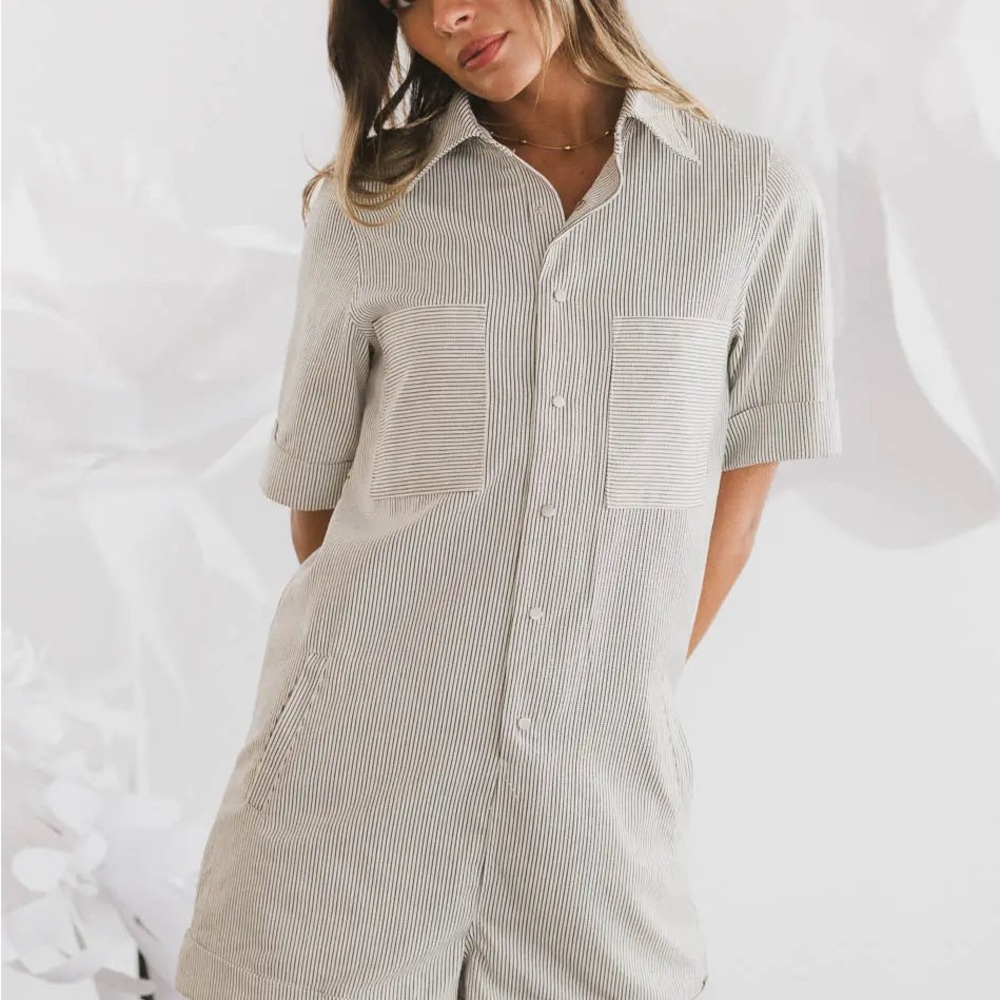 Bohme Striped Jumpsuit in Cream and Gray